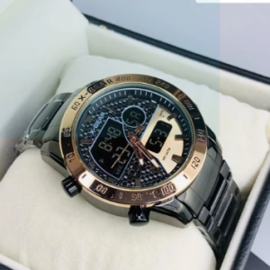 X-GEAR NEW ARRIVAL GENTS COLLECTION STEEL COTTED CHAIN DOUBLE TIME ANALOG DIGITAL